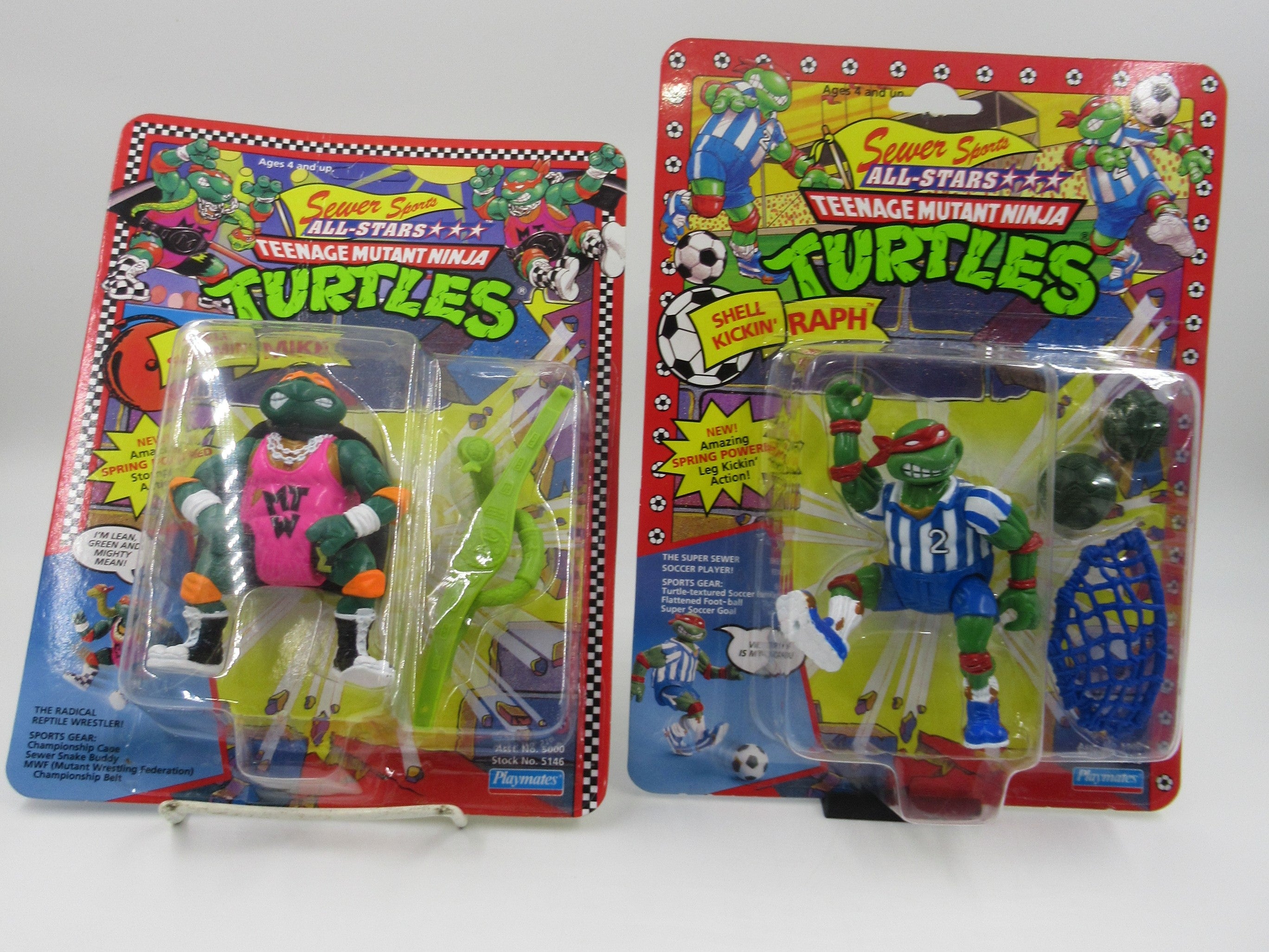 Teenage Mutant Ninja Turtles Sewer Sports Raph + Mike 4.5" Figure TMNTs - Playmates (1991)